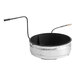 A black and silver metal condensate pan with a black plastic handle.