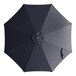 An indigo blue umbrella canopy with a white circle.