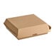 A brown corrugated clamshell container with a closed lid.