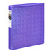 A violet Avery binder with white labels.