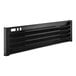 A black metal shelf with holes.
