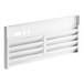 A white metal front grille with rectangular holes.