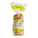 A plastic bag of Just Bagels Authentic New York Plain Bagels with a yellow label.