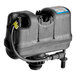 A black plastic Flushmate replacement system with a hose.