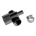 A black plastic pipe with a nut on the end.