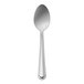 A silver spoon with a handle on a white background.