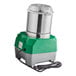 A green and silver AvaMix Revolution batch bowl food processor with a lid.