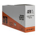 A white and orange GFB box with black writing on a counter.