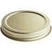 A close up of a 63/400 gold metal lid with a plastisol liner.