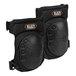 A pair of black Klein Tools knee pads with orange accents.