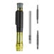 A Klein Tools 4-in-1 Multi-Bit Electronics Screwdriver with Pocket Clip next to screwdriver bits.