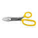 Klein Tools large broad blade utility shears with yellow handles.