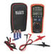 A black and red Klein Tools case with a Klein Tools Insulation Resistance Tester and wires inside.