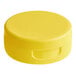 A 38/400 yellow plastic flip top lid with a pressure sensitive liner.