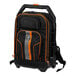 A black and orange Klein Tools rolling tool backpack.