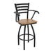 A black Holland Bar Stool with medium maple wood seat.