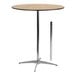 A Flash Furniture round birchwood cocktail table with metal pole.