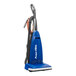 A blue and black Powr-Flite Rigel Deluxe bagged upright vacuum cleaner.