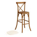 A Lancaster Table & Seating Vineyard Series wooden bar stool with a Riesling white cushion on the seat.