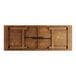 A Lancaster Table & Seating wooden barrel brown outdoor table with two folding benches.