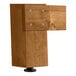 A Lancaster Table & Seating Vineyard Series outdoor table set with wood surfaces and black bases.