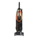 A black and orange Powr-Flite bagged upright vacuum cleaner with an orange cord.