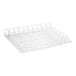 A white plastic rack with 10 lanes and high rings for bottles.