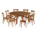 A Lancaster Table & Seating round barrel outdoor table with chairs around it.