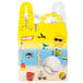 A yellow and white Beach Window Candy Box with images of beach and sea.