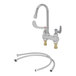 A chrome T&S deck-mount medical faucet with swivel gooseneck spout and wrist handles.