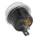 A round black and white Lavex rocker switch with gold wires.