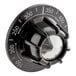 A black dial with white numbers.