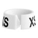 A white ring with black letters that say "XS"