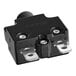 A black Lavex overload protector with two metal screws.