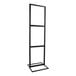 A black rectangular tube framed sign holder with three black bulletin sign holders.