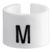 A white ring with a black letter M on it.