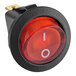 A red Lavex rocker switch with a black plastic frame.