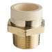 A Sioux Chief brass CVPC to MIP straight adapter with a white cap.
