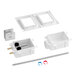 A white plastic Sioux Chief washing machine outlet box with a couple of holes.