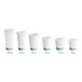 A row of EcoChoice white compostable paper hot cups with PLA lids.