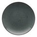 A grey stoneware coupe plate with brown specks.