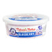 A white and blue Melanie's Medleys Blueberry Cream Cheese tub with a lid.