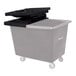 A black Royal Basket Trucks hinged lid on a grey plastic bin.