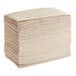 A large stack of beige Choice Touchstone linen feel dinner napkins.