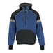A blue and black RefrigiWear insulated sweatshirt with a zipper.