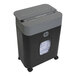 A grey and black HP paper shredder with a window.