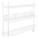 A white wire shelving unit with a Regency wire shelf ledge on wheels.