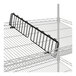 A close-up of a black metal slanted shelf divider on a wire rack.