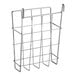 A chrome metal document holder for wire shelving.