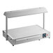 A white rectangular Pavoni sugar heating lamp on a metal shelf above a deli counter.